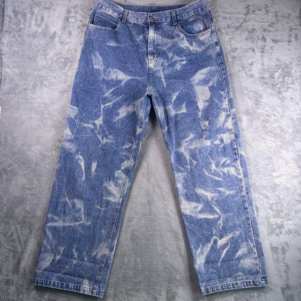 JUNY Wide Leg Jeans Women's L Blue Acid Wash Relaxed Fit Denim Baggy Skater Y2K